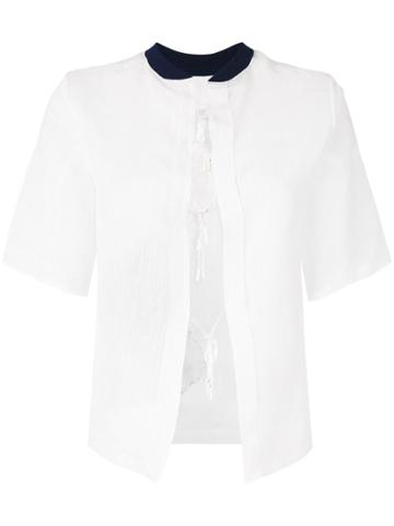 Steven Tai Short Sleeve Tie Front Blouse - White