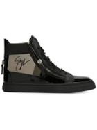 Giuseppe Zanotti Design Zip Detail Hi-top Sneakers, Men's, Size: 40, Black, Patent Leather/rubber