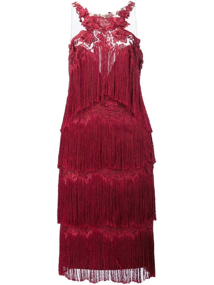 Marchesa Notte Fringed Dress, Women's, Size: 14, Pink/purple, Polyester