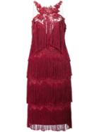 Marchesa Notte Fringed Dress, Women's, Size: 14, Pink/purple, Polyester