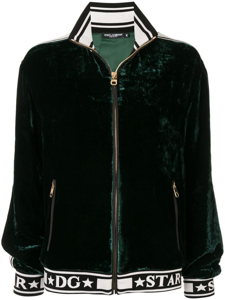 Dolce & Gabbana Logo-stripe Velvet Bomber Jacket - Green