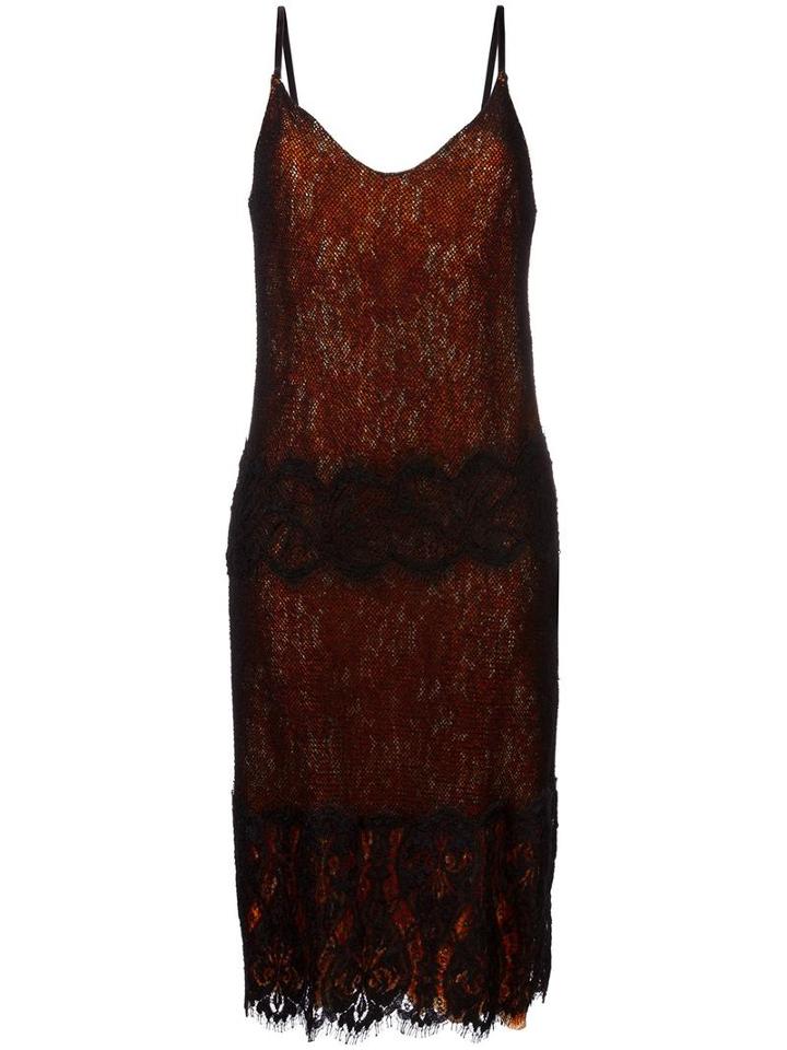 Maurizio Pecoraro Lace Overlay Slip Dress, Women's, Size: 44, Black, Silk/nylon/spandex/elastane/wool
