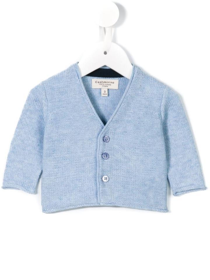 Cashmirino - V-neck Cardigan - Kids - Cotton - 18 Mth, Blue