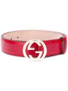 Gucci Signature Interlocking Gg Buckle Belt, Women's, Size: 85, Red, Calf Leather