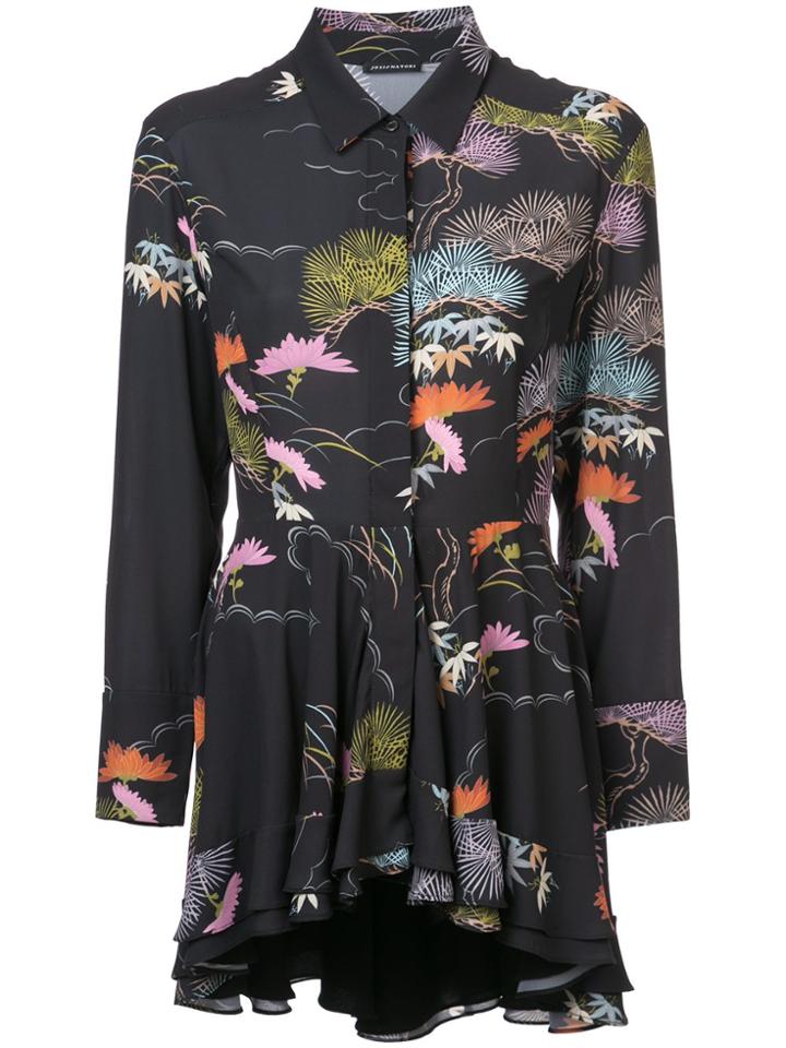 Josie Natori Kyoto Print Peplum Top - Black