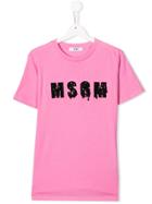 Msgm Kids Teen Logo Embroidered T-shirt - Pink