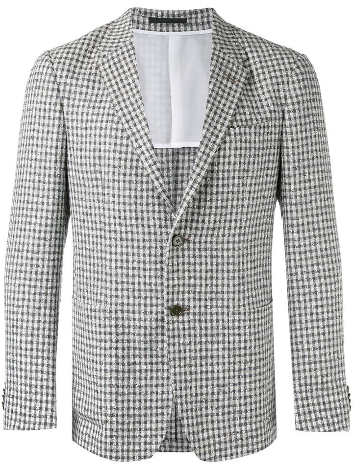 Z Zegna - Gingham Blazer - Men - Linen/flax/polyamide/cupro - 52, Brown, Linen/flax/polyamide/cupro
