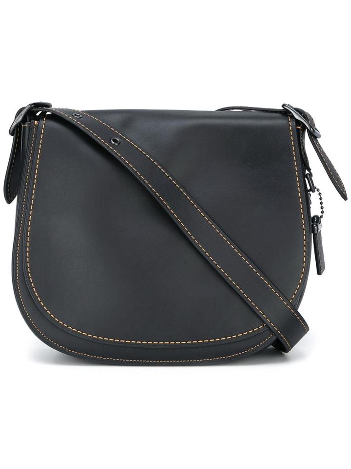 Coach Stitching Detail Saddle Bag, Women's, Black, Leather