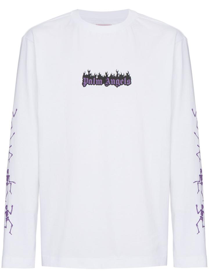 Palm Angels Dance Death Print Long Sleeve Top - White