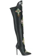 Versace Embellished Knee Boots - Black