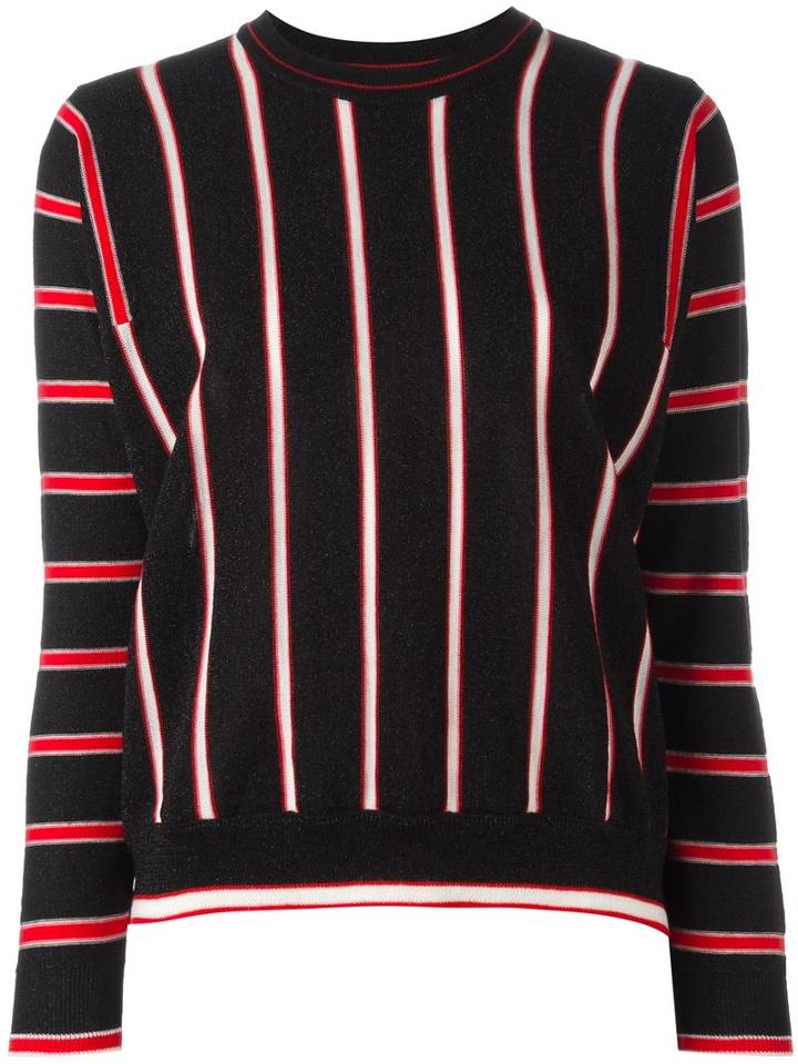 Maison Kitsuné Striped Jumper, Women's, Size: Large, Black, Virgin Wool/cupro/metallized Polyester