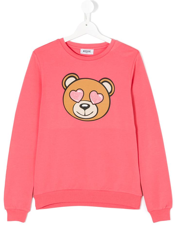 Moschino Kids - Heart Eyed Teddy Sweatshirt - Kids - Cotton/spandex/elastane - 14 Yrs, Pink/purple