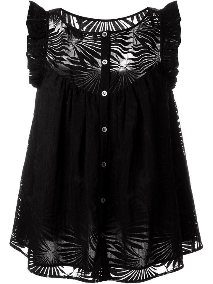 Paul & Joe Lace Panel Ruffle Sleeve Pleated Shift Tank Top