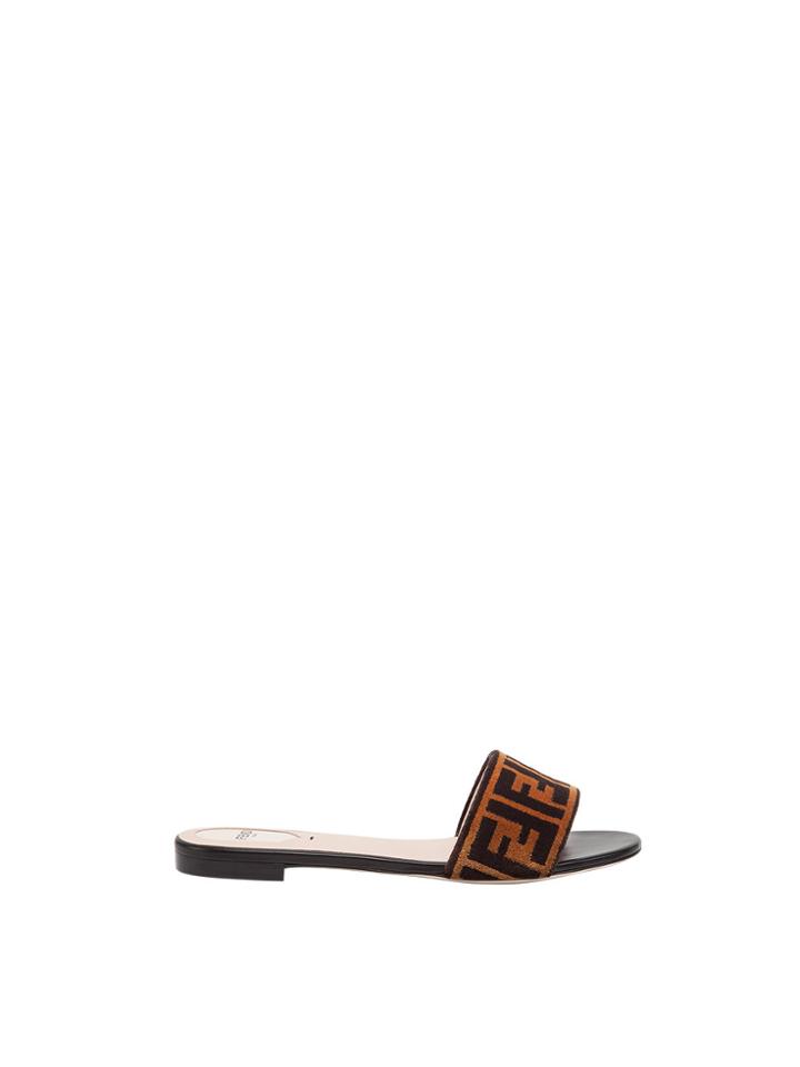 Fendi Open Toe Flat Sandals - Brown