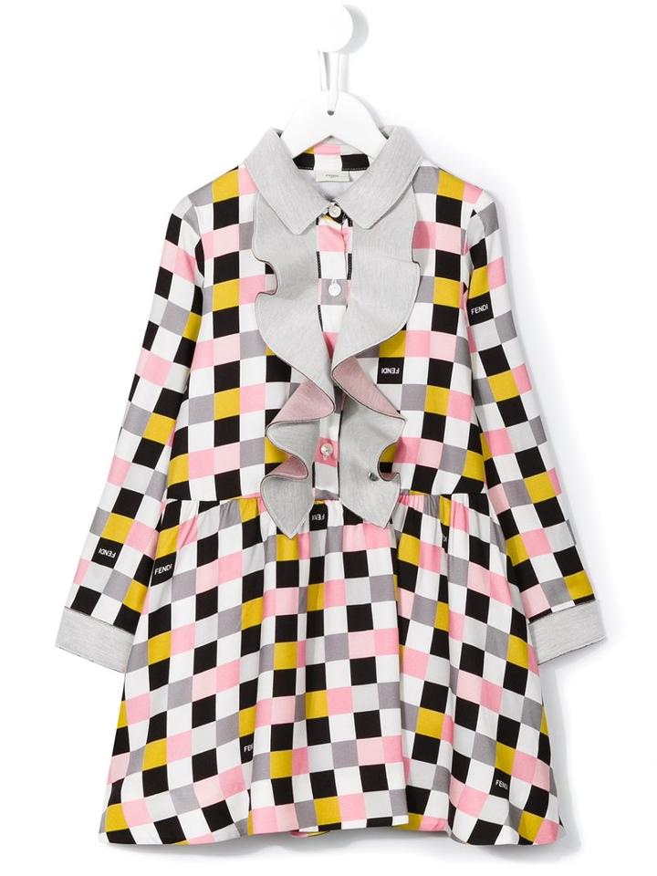 Fendi Kids Ruffle Trim Checked Dress, Girl's, Size: 12 Yrs