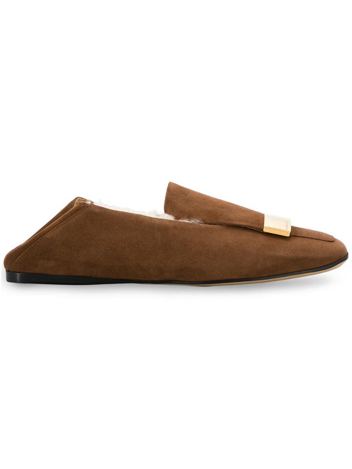 Sergio Rossi Square Toe Ballerina Shoes - Brown