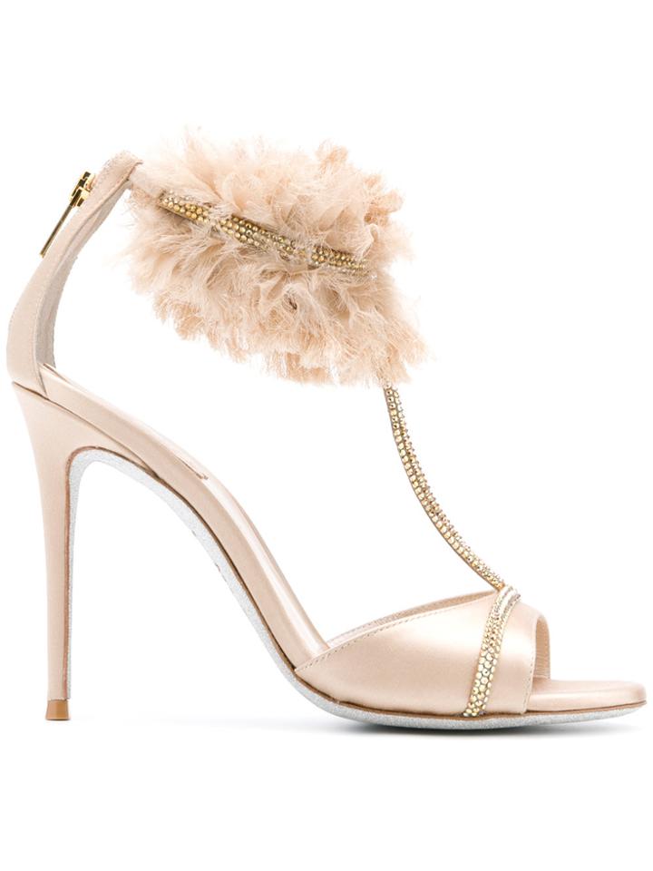 René Caovilla Embellished Ankle Strap Sandals - Nude & Neutrals
