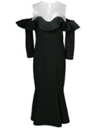 Oscar De La Renta Off Shoulder Flared Ruffle Gown - Black