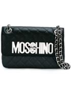 Moschino Quilted Logo Plaque Shoulder Bag, Women's, Black, Polyamide