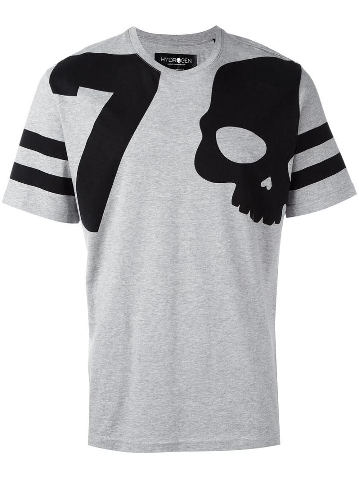 Hydrogen Skull Print T-shirt, Men's, Size: Medium, Grey, Cotton