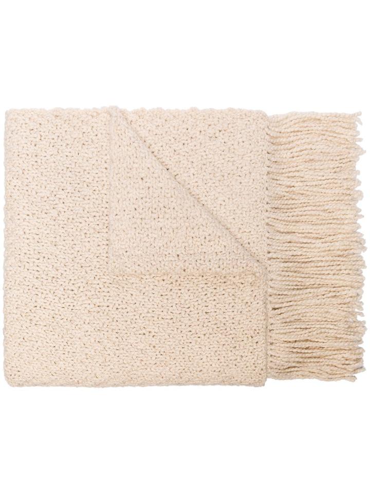 Aessai Off White Fringed Merino Linen-blend Blanket Scarf