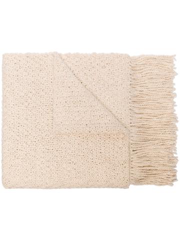 Aessai Off White Fringed Merino Linen-blend Blanket Scarf