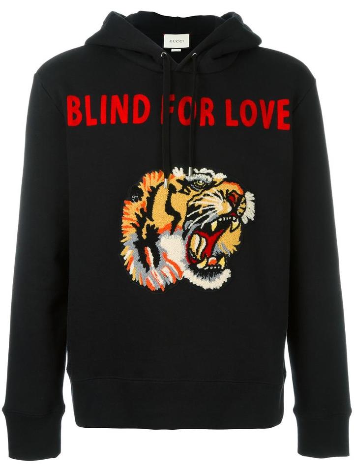 Gucci Tiger Applique Hoodie, Size: Medium, Black, Cotton
