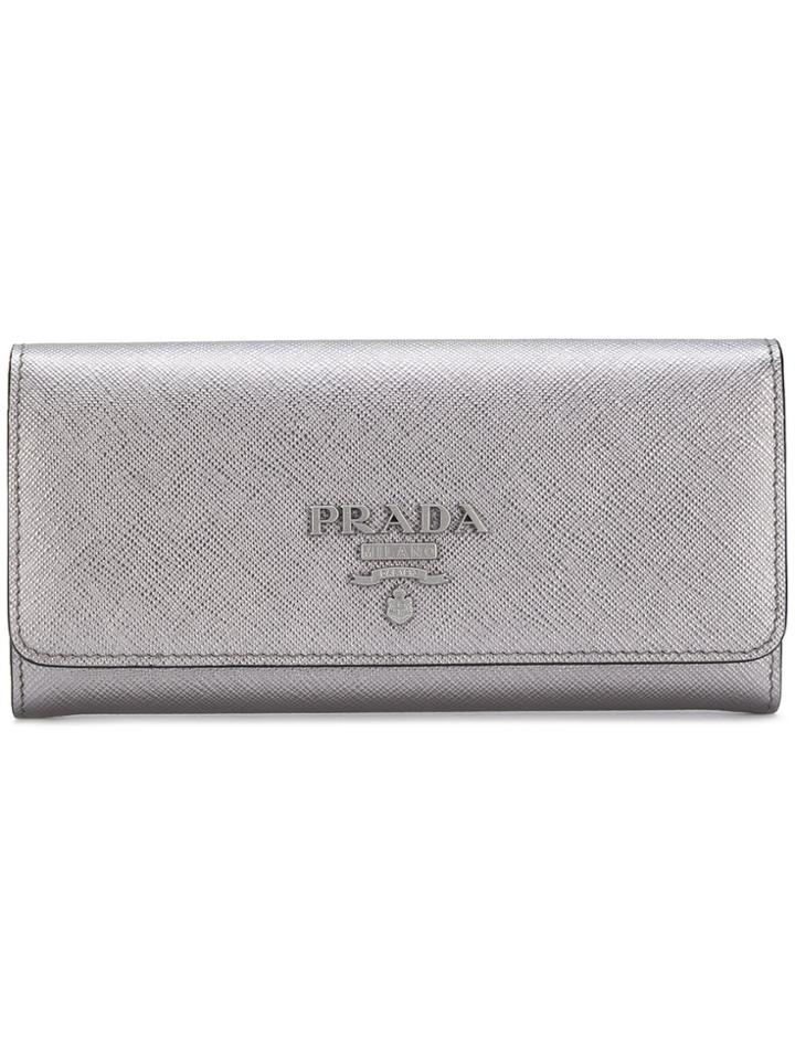 Prada Metallic Flap Wallet - Grey