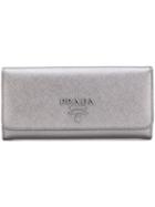 Prada Metallic Flap Wallet - Grey