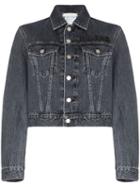 Helmut Lang Logo Embroidered Cropped Denim Jacket - Blue