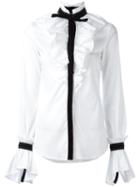 Christian Pellizzari Ruffled Bib Shirt, Women's, Size: 42, White, Cotton/polyamide/spandex/elastane
