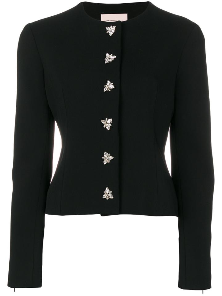 Christopher Kane Rhinestone Embellished Fitted Jacket - Black