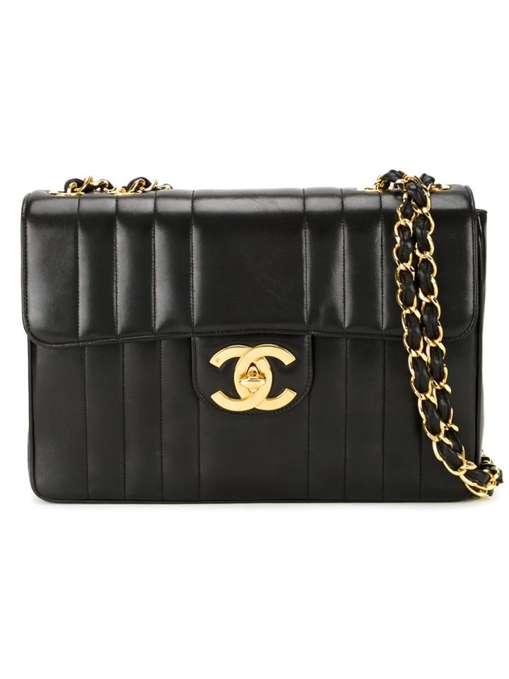 Chanel Vintage Stripe Quilted Shoulder Bag - Black