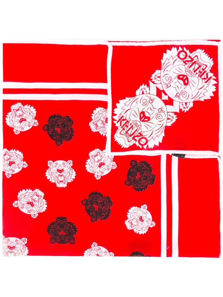 Kenzo Tiger Print Scarf, Women's, Red, Silk/cotton