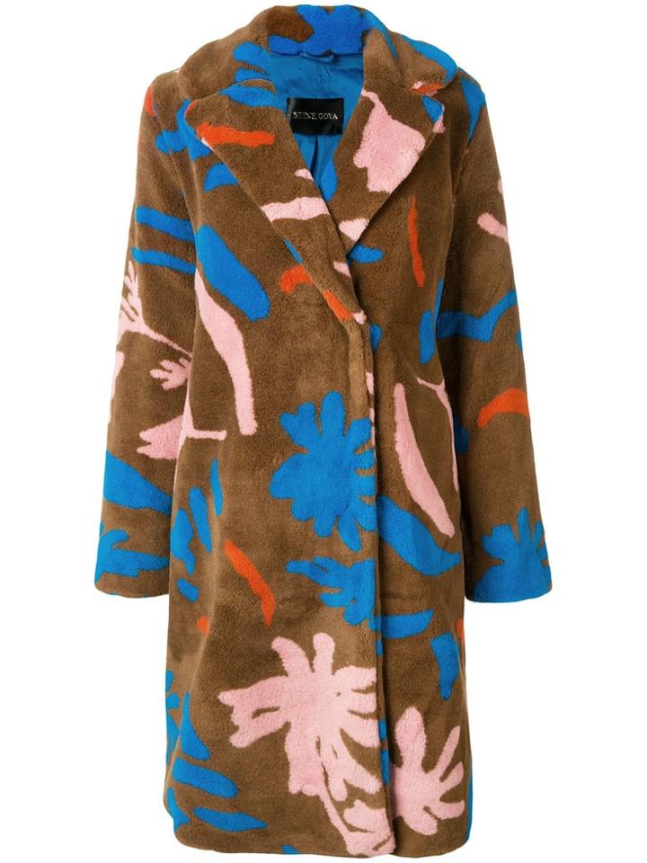 Stine Goya Floral Faux-shearling Coat - Brown