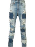 R13 Patched Frayed Cropped Jeans, Men's, Size: 34, Blue, Cotton/spandex/elastane