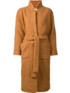 Ganni Belted Oversized Coat, Women's, Size: Small, Yellow/orange, Polyester/wool