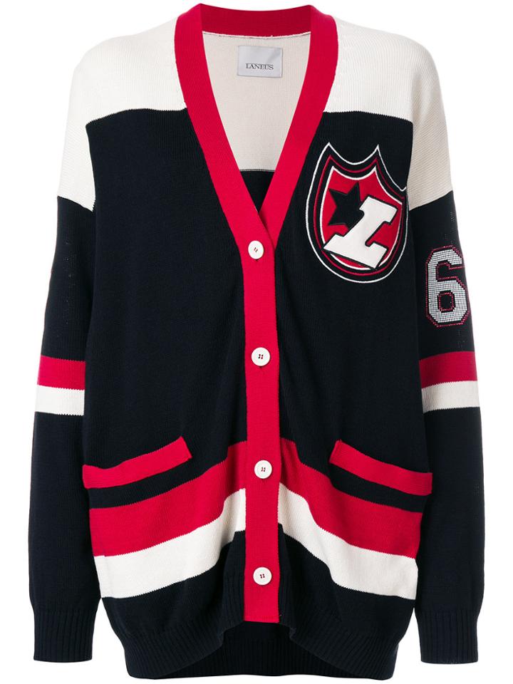 Laneus Embroidered Patch Cardigan - Black