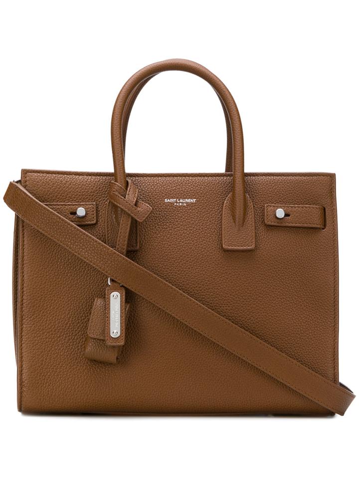 Saint Laurent Pebbled Sac De Jour Tote - Brown