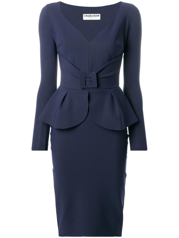 Le Petite Robe Di Chiara Boni Belted Peplum Dress - Blue