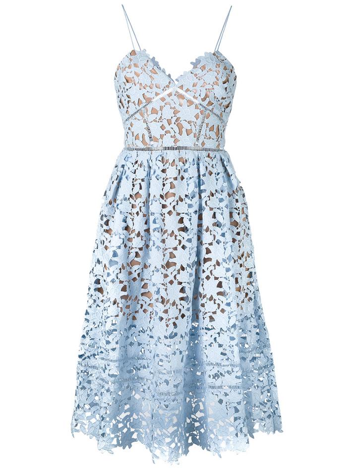 Self-portrait - Lace-embroidered Dress - Women - Polyester/spandex/elastane - 12, Blue, Polyester/spandex/elastane