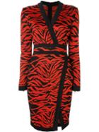 Balmain Zebra Print Wrap Style Front Dress, Women's, Size: 38, Black, Viscose