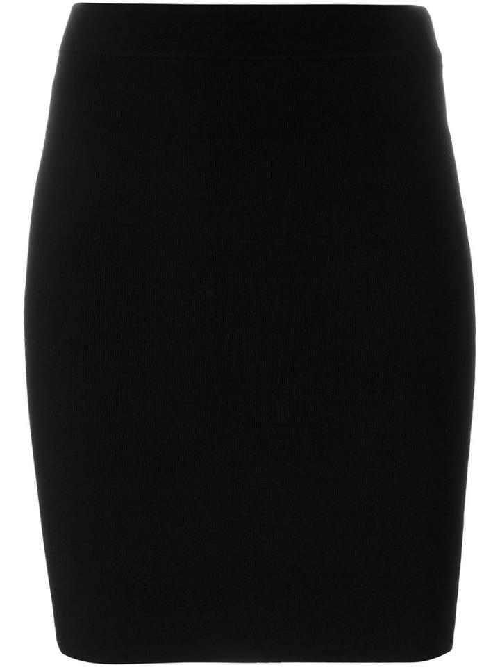 T By Alexander Wang Ribbed Fitted Skirt, Women's, Size: Medium, Black, Viscose/nylon/spandex/elastane
