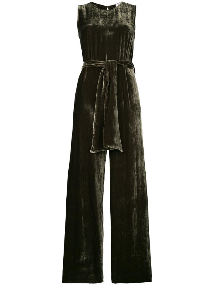 P.a.r.o.s.h. Belted Velvet Jumpsuit - Green