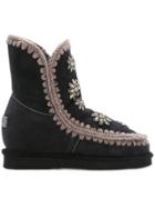 Mou Floral Rhinestone Eskimo Boots - Grey
