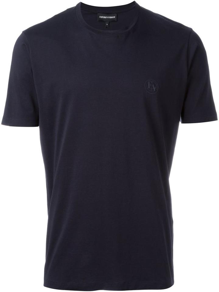 Emporio Armani Embroidered Logo T-shirt, Men's, Size: M, Blue, Cotton