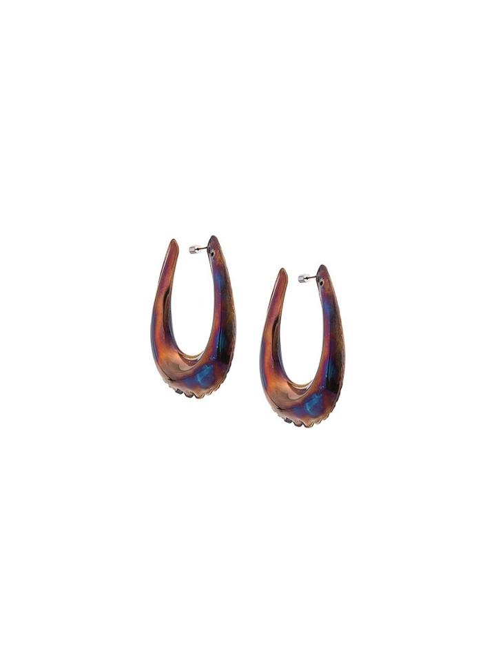 Area Puffed-effect Hoop Earrings - Brown