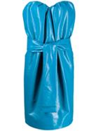 Msgm Gathered Strapless Dress - Blue