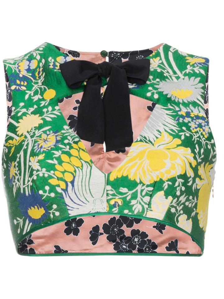 Rochas Floral Crop Top With Bow - Green