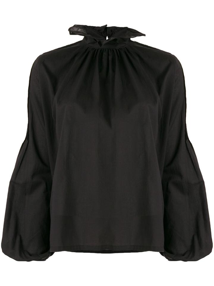 Wandering Ruffled Neck Blouse - Black